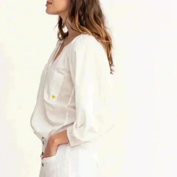 Kerri Rosenthal - Elise Blouse in White XS yellow embroidered heart - Picture 3 of 8